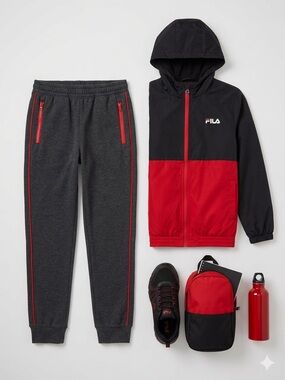 PUMA Boys  (S) Dark Grey Track Pants with Red Zip Pockets - Fleece Lined EUC